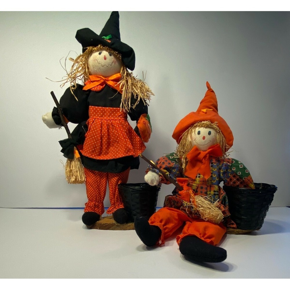 Vintage Halloween 1998 Cloth Scarecrow Witches New Holland Floral Mini Planters